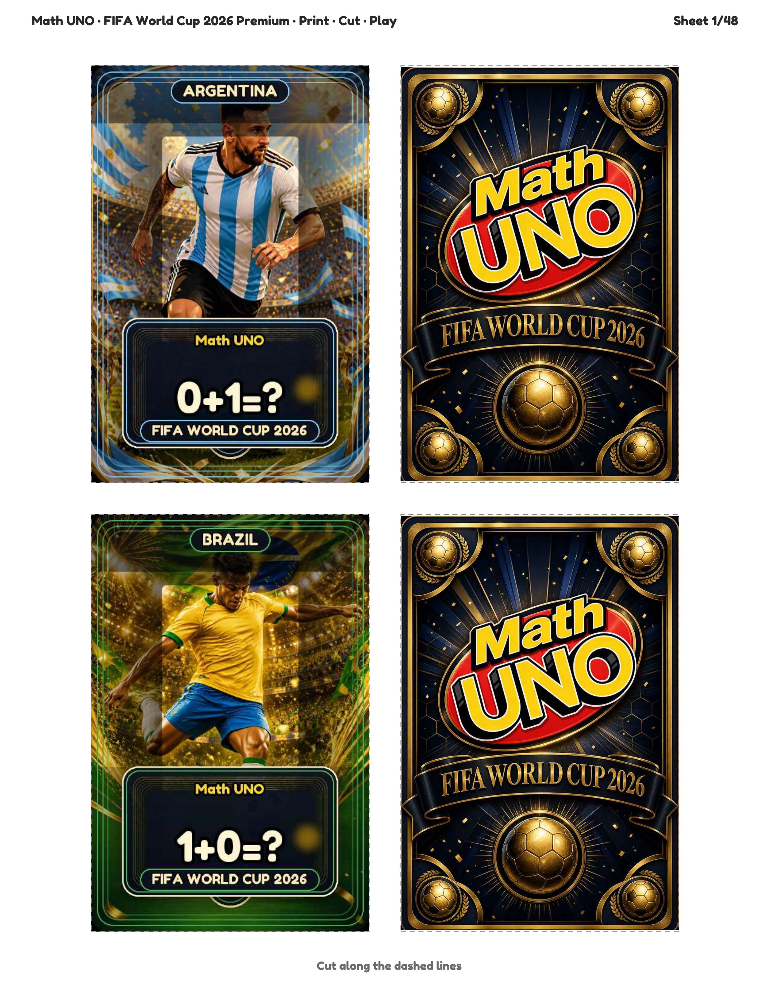 Math UNO — FIFA World Cup 2026 sample cards